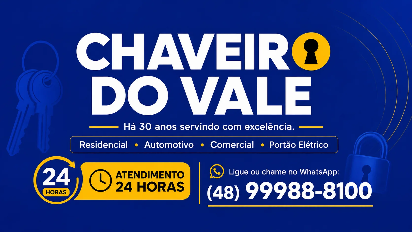 Chaveiro 24 horas em Tijucas - residencial, automotivo, comercial e portão elétrico