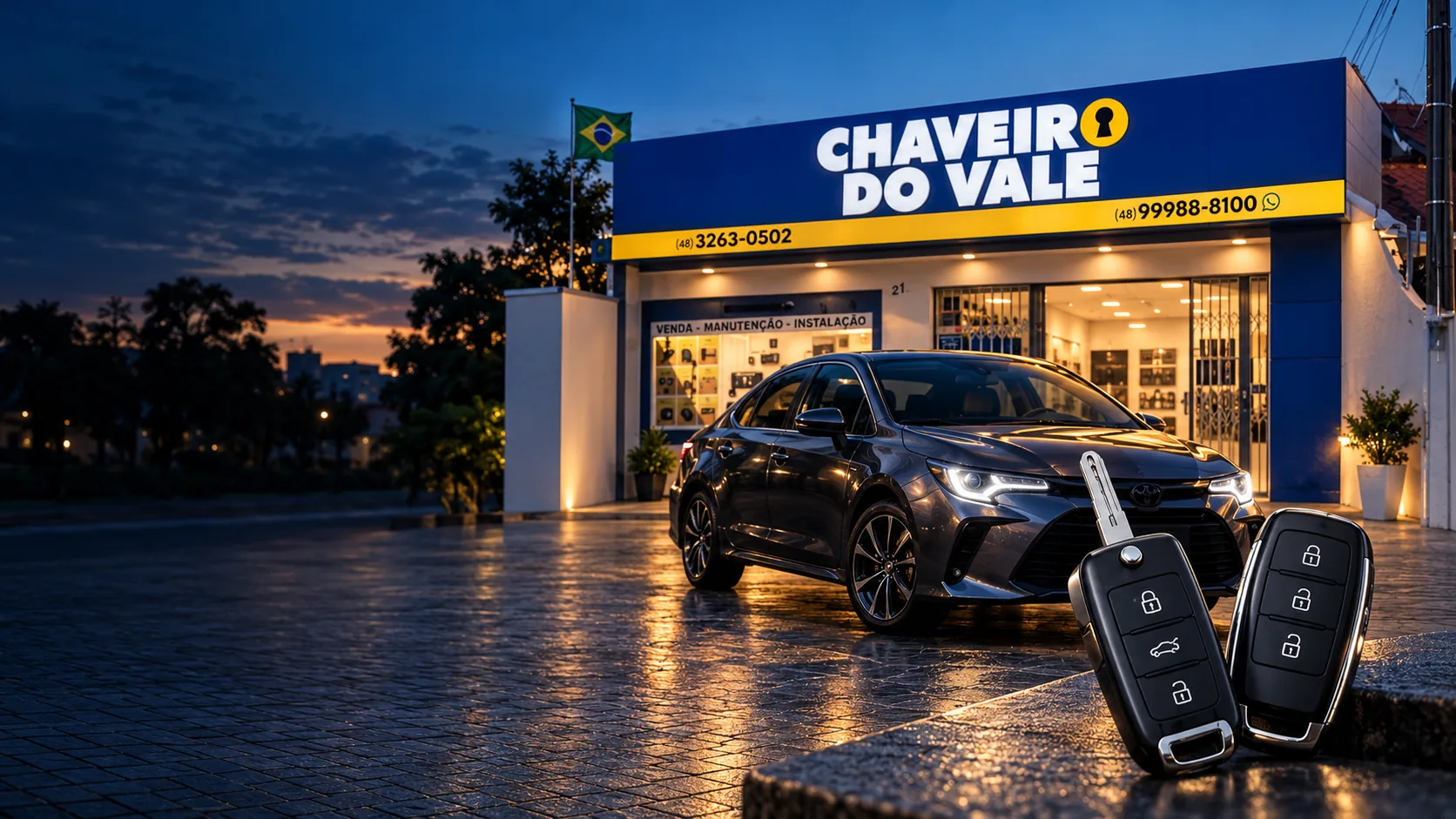Chaves automotivas em frente à loja do Chaveiro do Vale em Tijucas