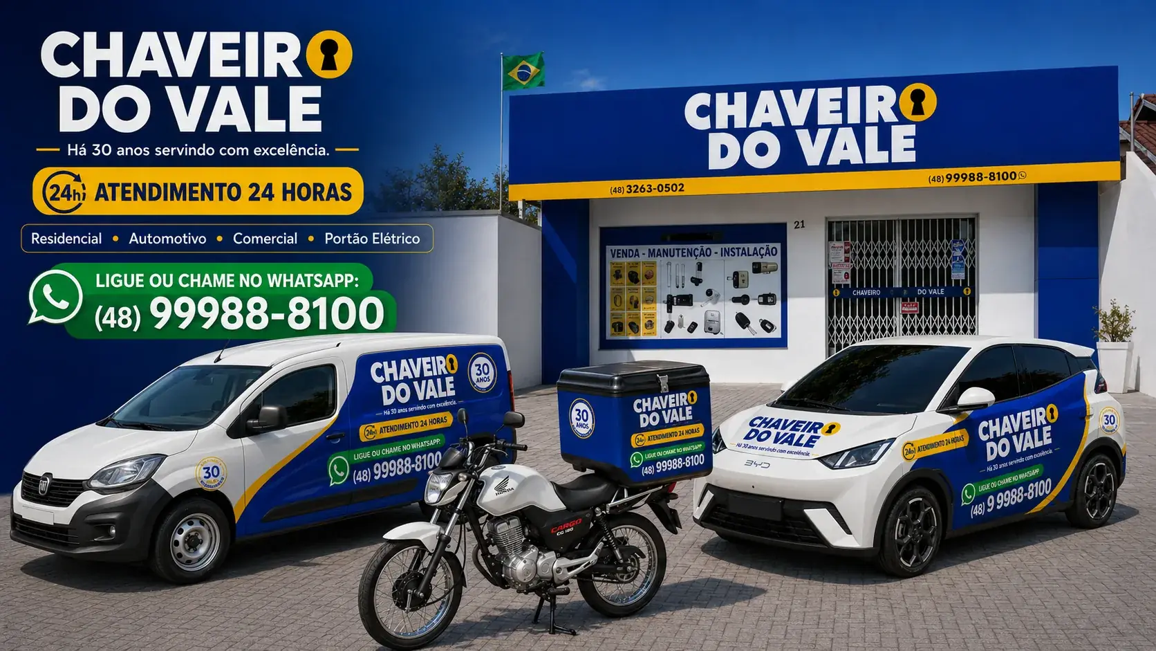 Loja e frota do Chaveiro do Vale em Tijucas SC - atendimento 24 horas